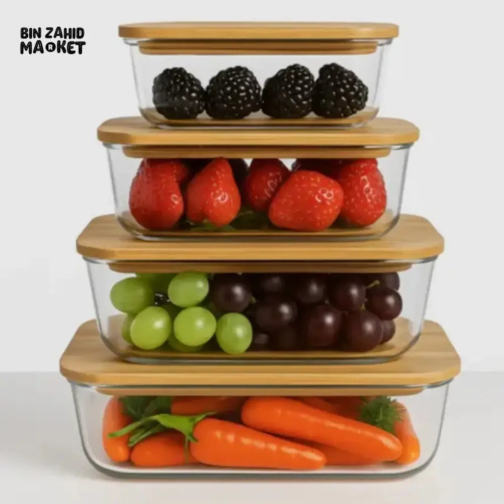 4 Pcs Glass Food Storage Containers - Rectangle