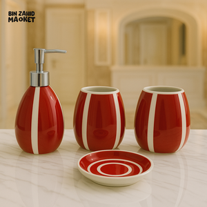 4 PIECE CERAMIC BATHROOM SET – SOAP DISPENSER, TOOTHBRUSH HOLDER, TUMBLER & TRAY - 005-3