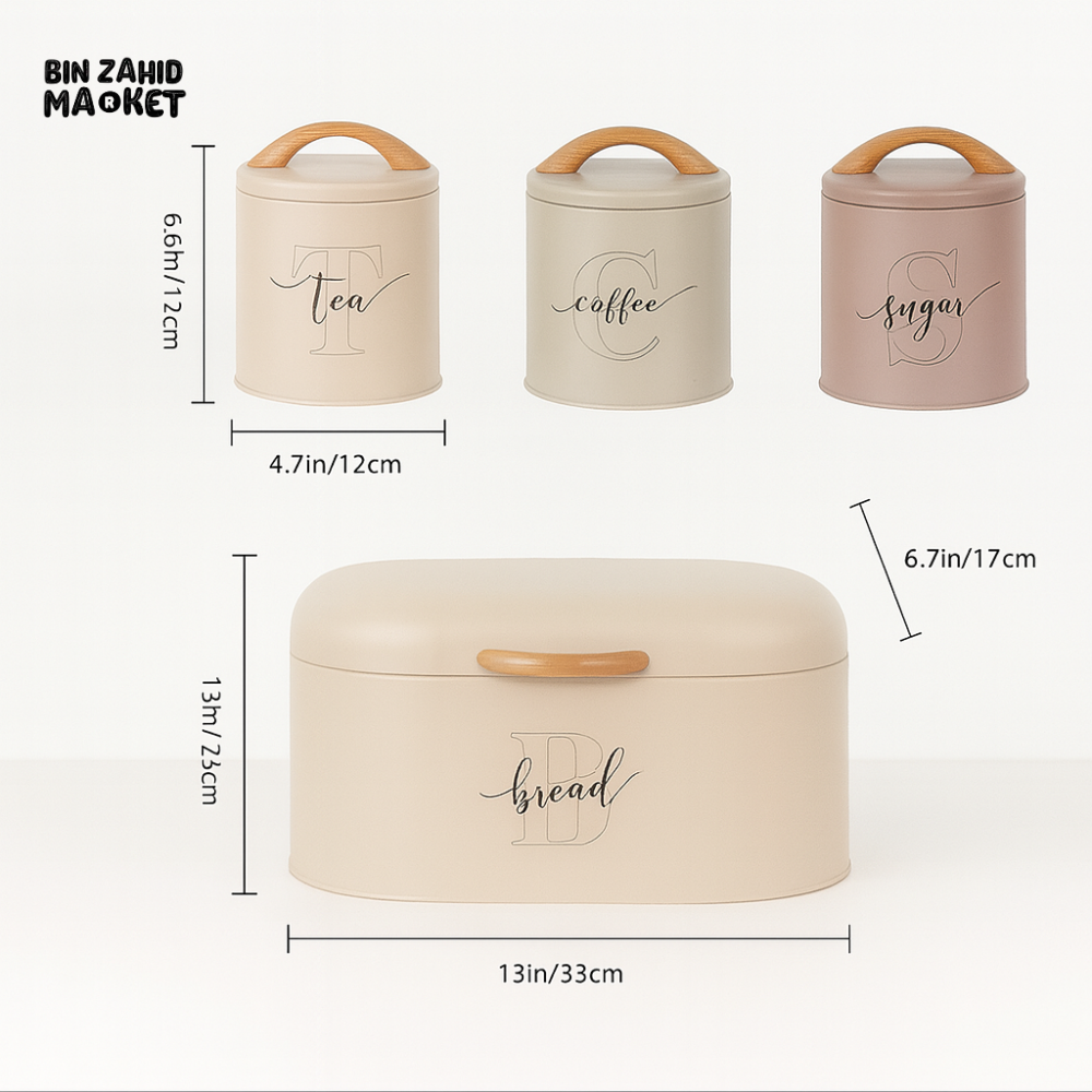 4-Piece Retro Metal Bread Bin and Canister Set (Mixed Color)