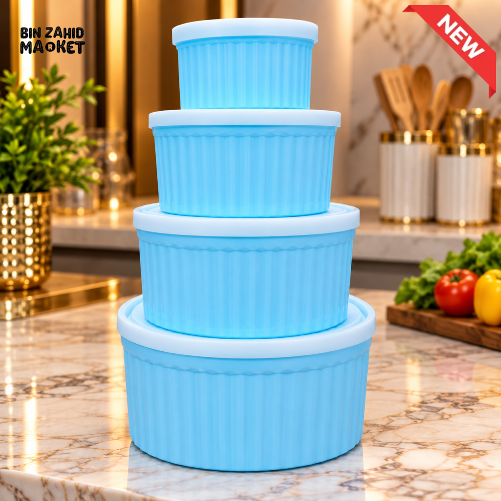4 PIECE ROUND FOOD STORAGE CONTAINER SET WITH LIDS - Food Containers