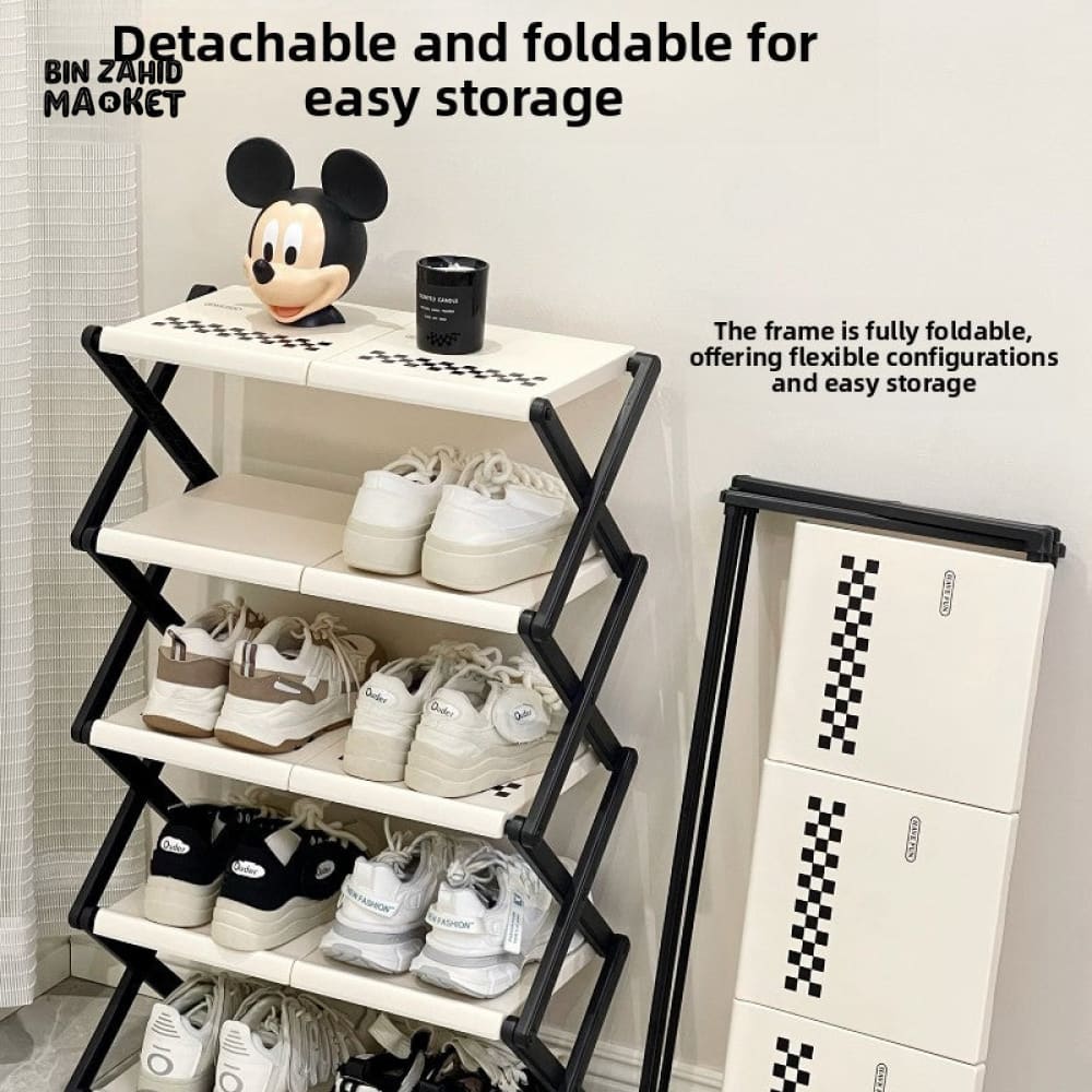 4-TIER NARROW SHOE STORAGE CABINET – FOLDABLE ENTRYWAY ORGANIZER