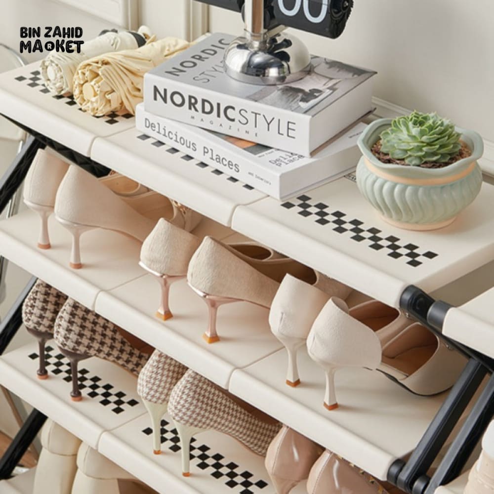 4-TIER NARROW SHOE STORAGE CABINET – FOLDABLE ENTRYWAY ORGANIZER