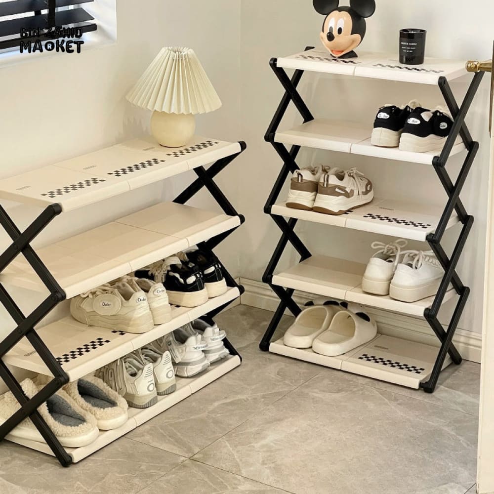 4-TIER NARROW SHOE STORAGE CABINET – FOLDABLE ENTRYWAY ORGANIZER