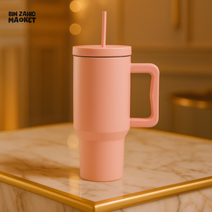 40OZ COLORFUL TUMBLER WITH HANDLE – LEAKPROOF INSULATED TRAVEL MUG - PASTEL PINK