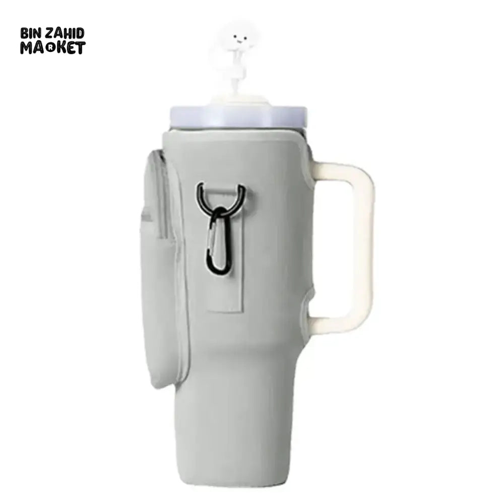 40OZ INSULATED WATER BOTTLE CARRIER WITH ADJUSTABLE SHOULDER STRAP – POUCH COVER FOR THERMOS & TRAVEL MUGS