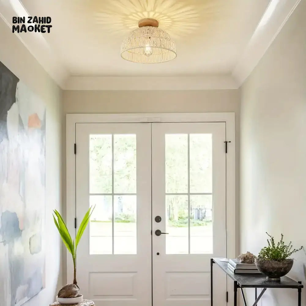 LUXURY WOVEN RATTAN CEILING LIGHT - HANDCRAFTED CHANDELIER FOR HOME & CAFE