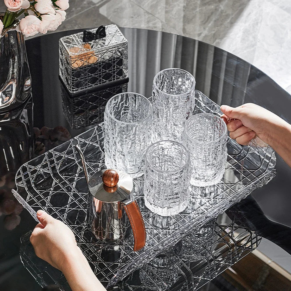 LUXURY TEA TRAY FOR HOME – RECTANGULAR LIGHT STORAGE ORGANIZER FOR TEA SETS CUPS & WATER GLASSES