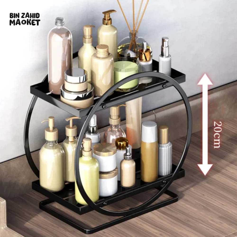 LIGHT LUXURY BATHROOM SHELF RACK COSMETICS ORGANIZER FOR DRESSING TABLE - CIRCLE SHAPE
