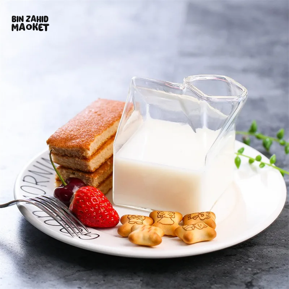 SQUARE GLASS MILK CUP – MICROWAVE-SAFE JAPANESE-STYLE KITCHEN TABLEWARE 300ML