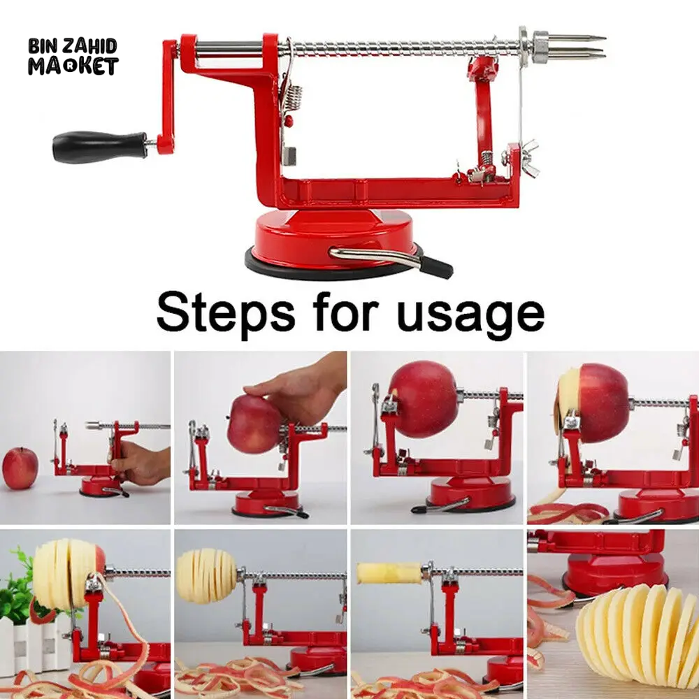 HAND CRANKED 3-IN-1 STAINLESS STEEL FRUIT PEELER, EASY TO USE AND REMOVE PITS