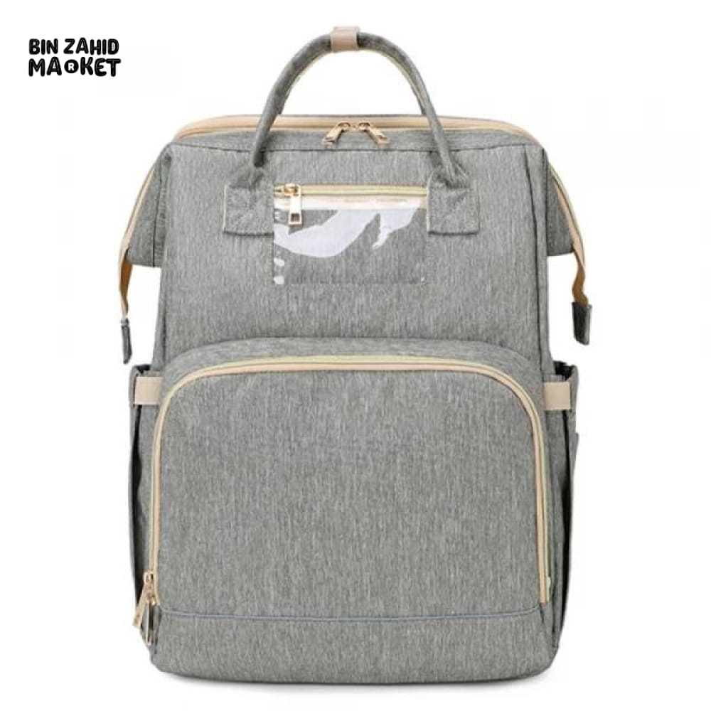PORTABLE EXPANDABLE MUMMY BABY DIAPER BAGPACK Gray Canvas