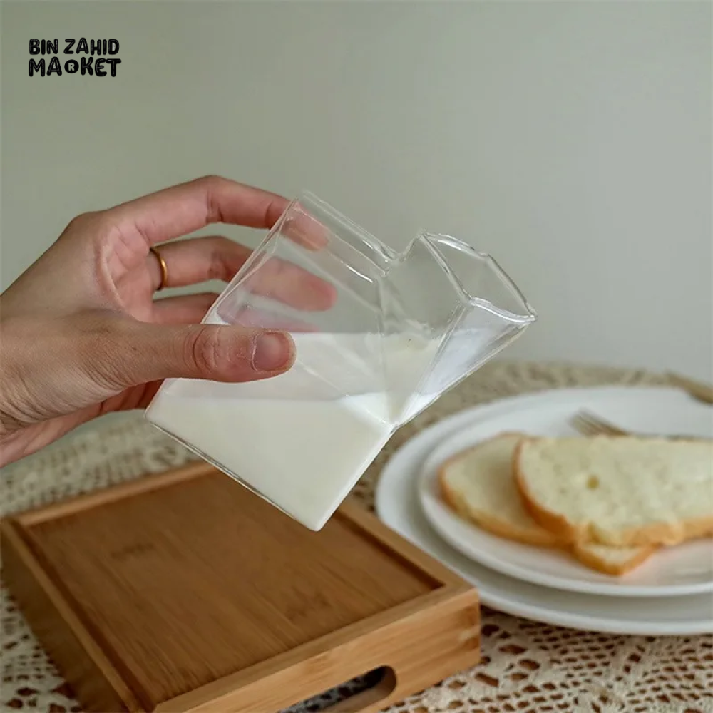 SQUARE GLASS MILK CUP – MICROWAVE-SAFE JAPANESE-STYLE KITCHEN TABLEWARE 300ML