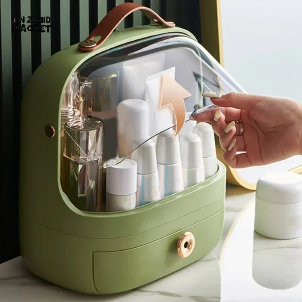 DUST-PROOF MAKEUP ORGANIZER – WITH LID & DRAWERS FOR BATHROOM OR DESKTOP