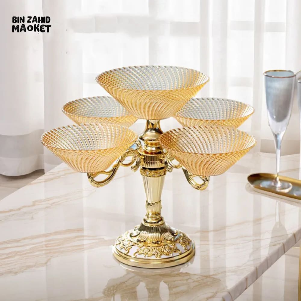 5-ROTATED PETAL CRYSTAL PORCELAIN BOWL – EUROPEAN VINTAGE FRUIT & DESSERT DISPLAY TRAY PARTY SERVING PLATTER