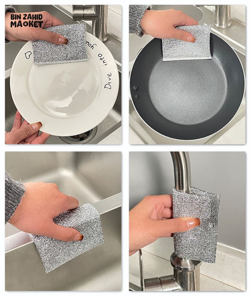 5 PIECES DOUBLE-SIDED STEEL WIRE CLEANING CLOTH – KITCHEN DISH BOWL & POT SCRUBBER TOWEL FOR TABLEWARE AND HOME CLEANING