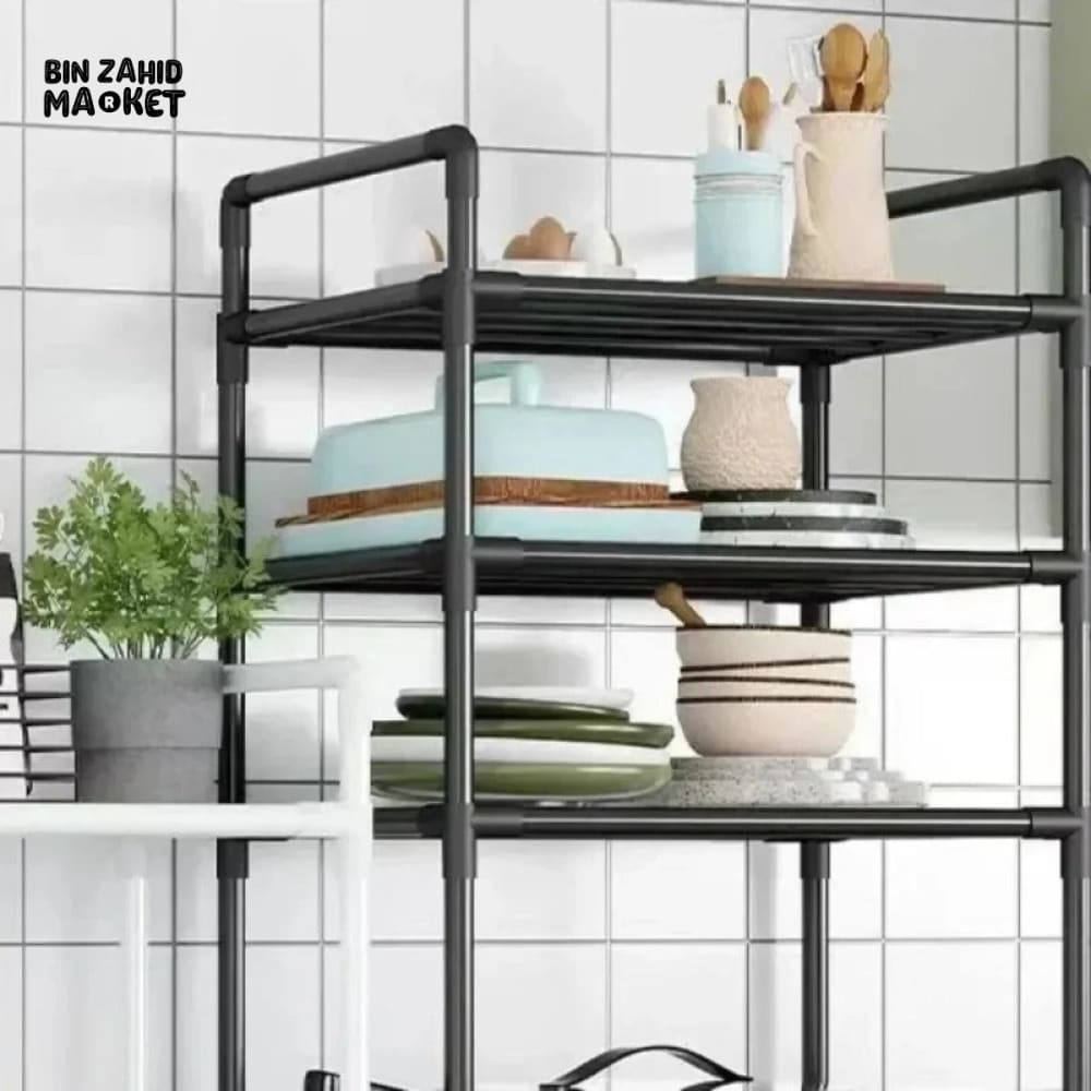 5-TIER KITCHEN ORGANIZER MICROWAVE STORAGE RACK PULLEY TROLLEY POT STORAGE BATHROOM SHELVES