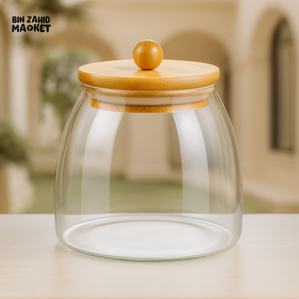 550ML GLASS STORAGE JAR WITH BAMBOO LID – AIRTIGHT KITCHEN CANISTER FOR SPICES, COFFEE, TEA & SNACKS | LUXURY VILLA STYLE CONTAINER JAR