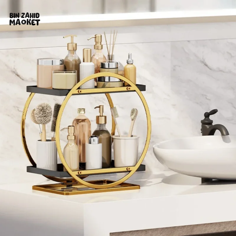 LIGHT LUXURY BATHROOM SHELF RACK COSMETICS ORGANIZER FOR DRESSING TABLE - CIRCLE SHAPE