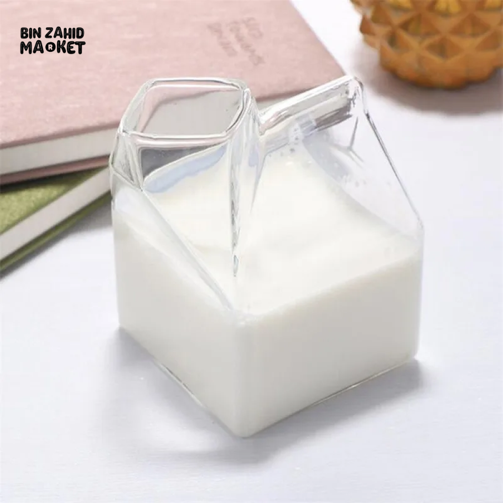 SQUARE GLASS MILK CUP – MICROWAVE-SAFE JAPANESE-STYLE KITCHEN TABLEWARE 300ML