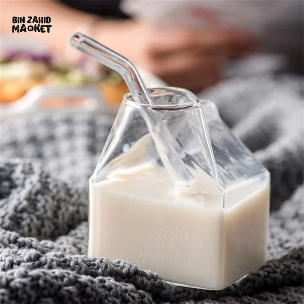 SQUARE GLASS MILK CUP – MICROWAVE-SAFE JAPANESE-STYLE KITCHEN TABLEWARE 300ML
