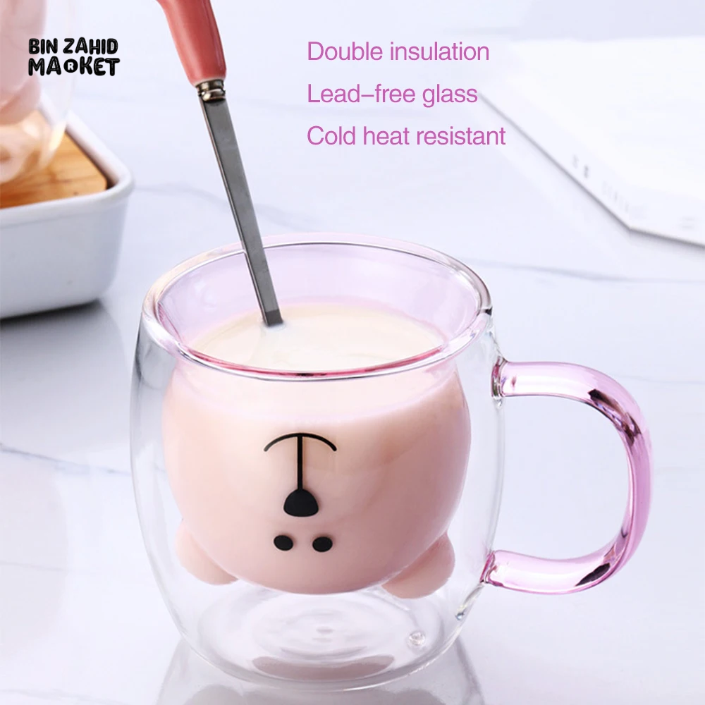 CREATIVE CUTE BEAR GLASS MUG – 250 ML PERFECT FOR MILK JUICE AND TEA