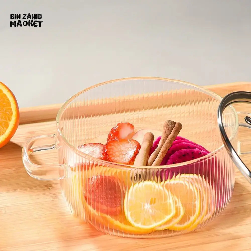 HEAT-RESISTANT 2 LITRE GLASS COOKING POT WITH LID BOROSILICATE GLASS FOR SOUP MILK & NOODLES
