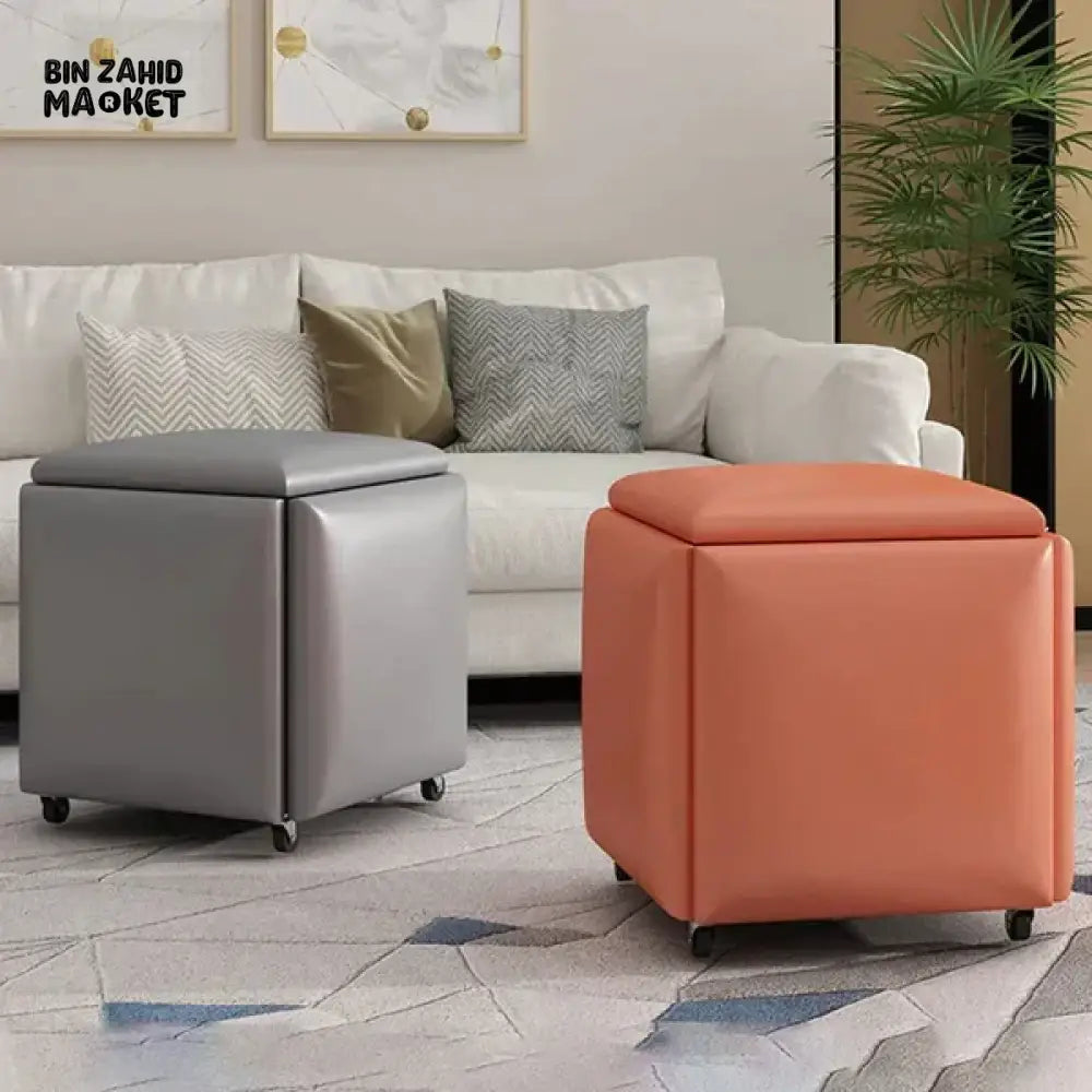 5IN1 NORDIC LEATHER OTTOMAN MULTIFUNCTIONAL STOOL STORAGE FOOT STOOL