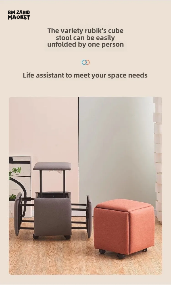 5IN1 NORDIC LEATHER OTTOMAN MULTIFUNCTIONAL STOOL STORAGE FOOT STOOL