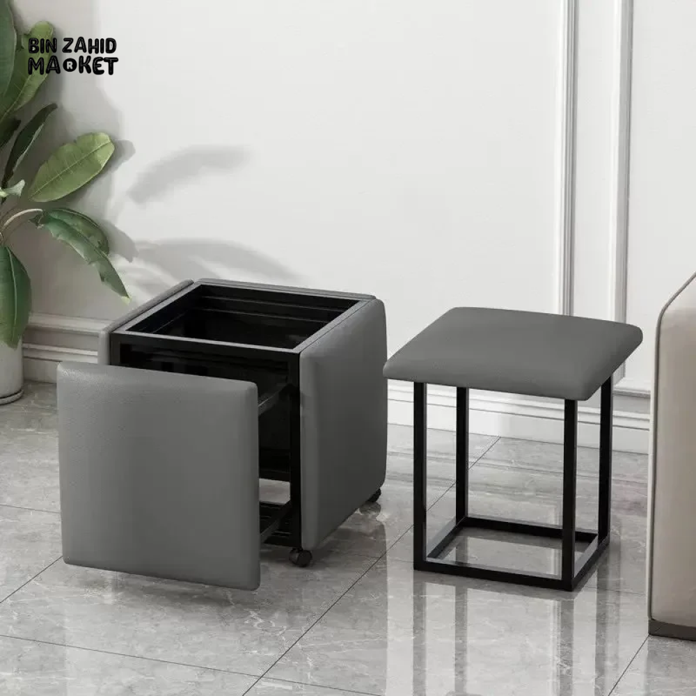 5IN1 NORDIC LEATHER OTTOMAN MULTIFUNCTIONAL STOOL STORAGE FOOT STOOL