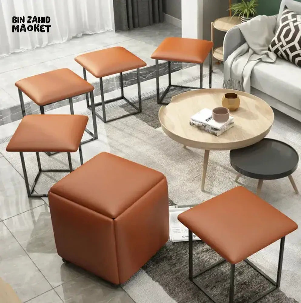 5IN1 NORDIC LEATHER OTTOMAN MULTIFUNCTIONAL STOOL STORAGE FOOT STOOL