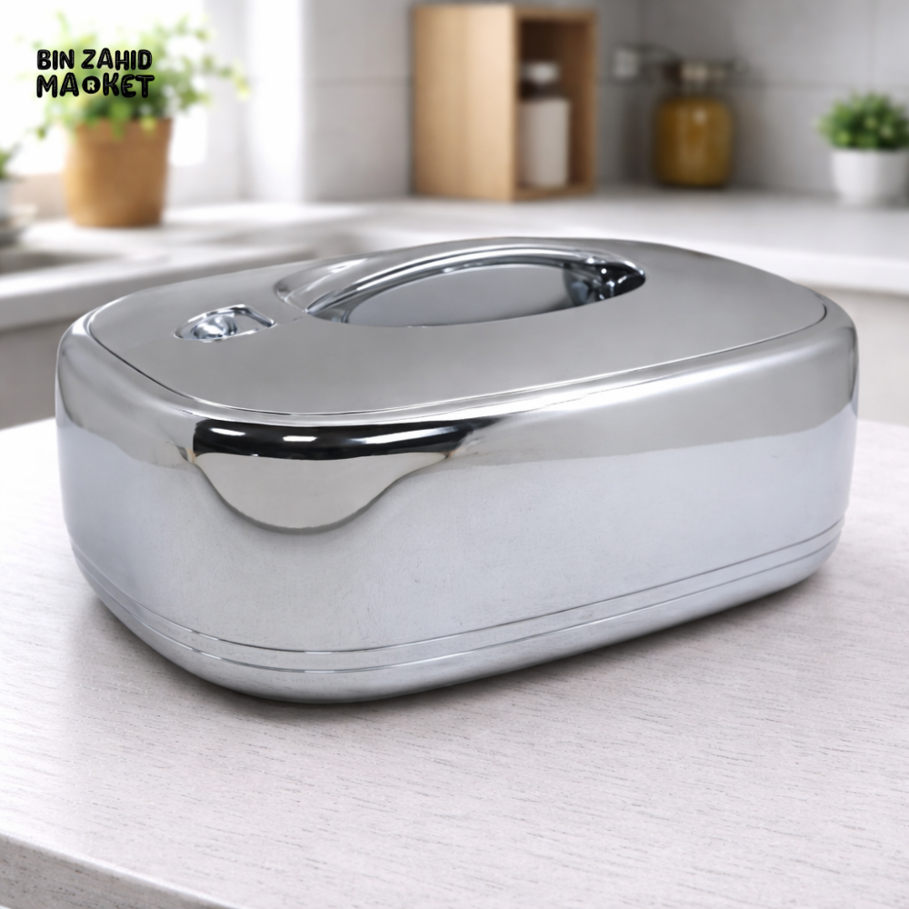 5L ROYAL OVAL SILVER STAINLESS STEEL INSULATED HOT POT CASSEROLE – DOUBLE WALL THERMAL FOOD WARMER WITH HANDLE & LID