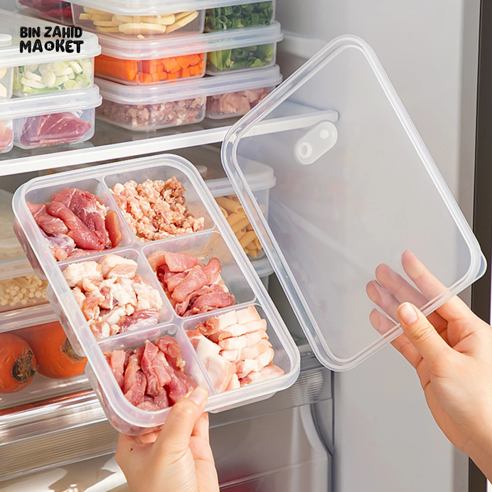 6-GRIDS FRIDGE SEALED FRESH-KEEPING BOX WITH LID PLASTIC FREEZER FOOD STORAGE BOX REUSABLE FOOD CONTAINER FOR KITCHEN
