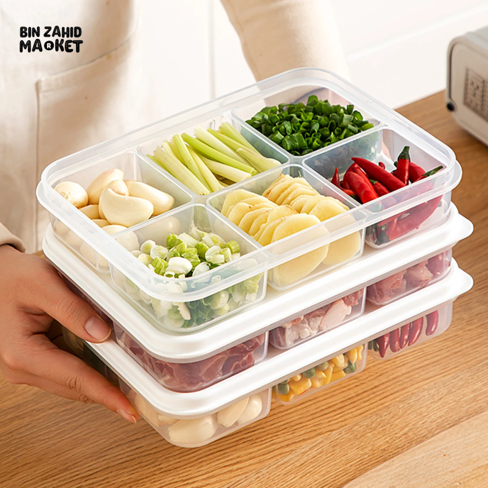 6-GRIDS FRIDGE SEALED FRESH-KEEPING BOX WITH LID PLASTIC FREEZER FOOD STORAGE BOX REUSABLE FOOD CONTAINER FOR KITCHEN