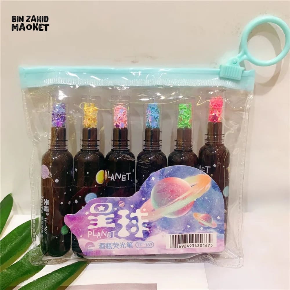 6 PIECES BOTTLE SHAPED MINI HIGHLIGHTERS