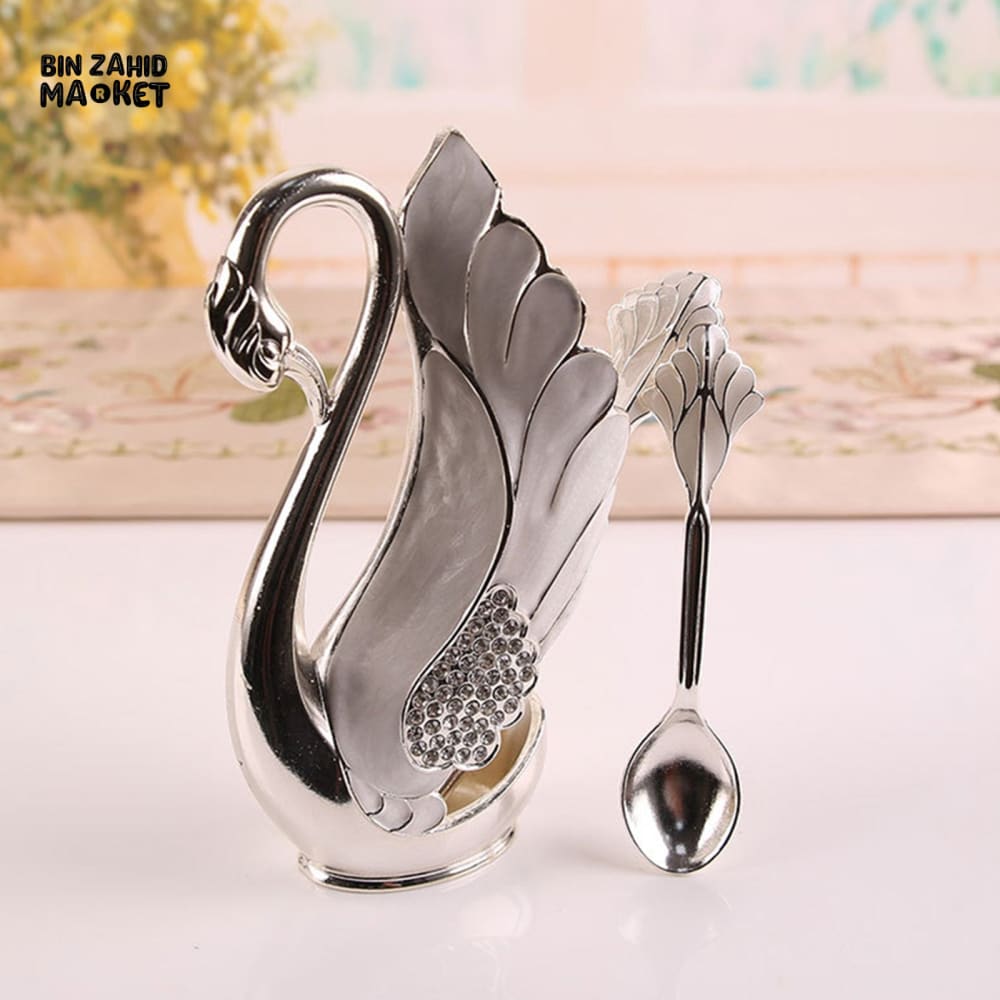 6 PIECES SWAN DESSERT SPOON SET Silver