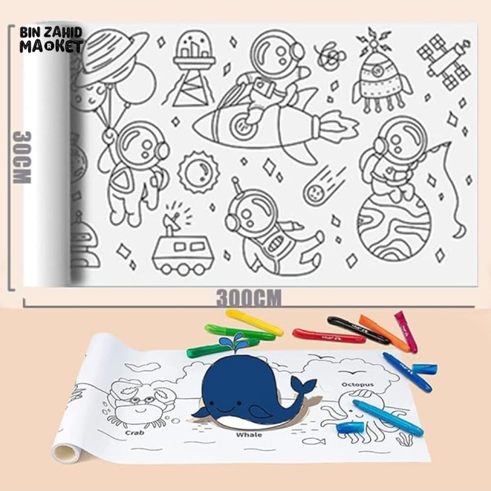 KIDS DIY DRAWING PAPER ROLL SHEET + FREE MARKERS
