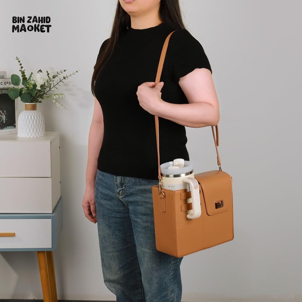 TUMBLERS CROSSBODY BAG – STYLISH PORTABLE ADJUSTABLE STRAP - BROWN