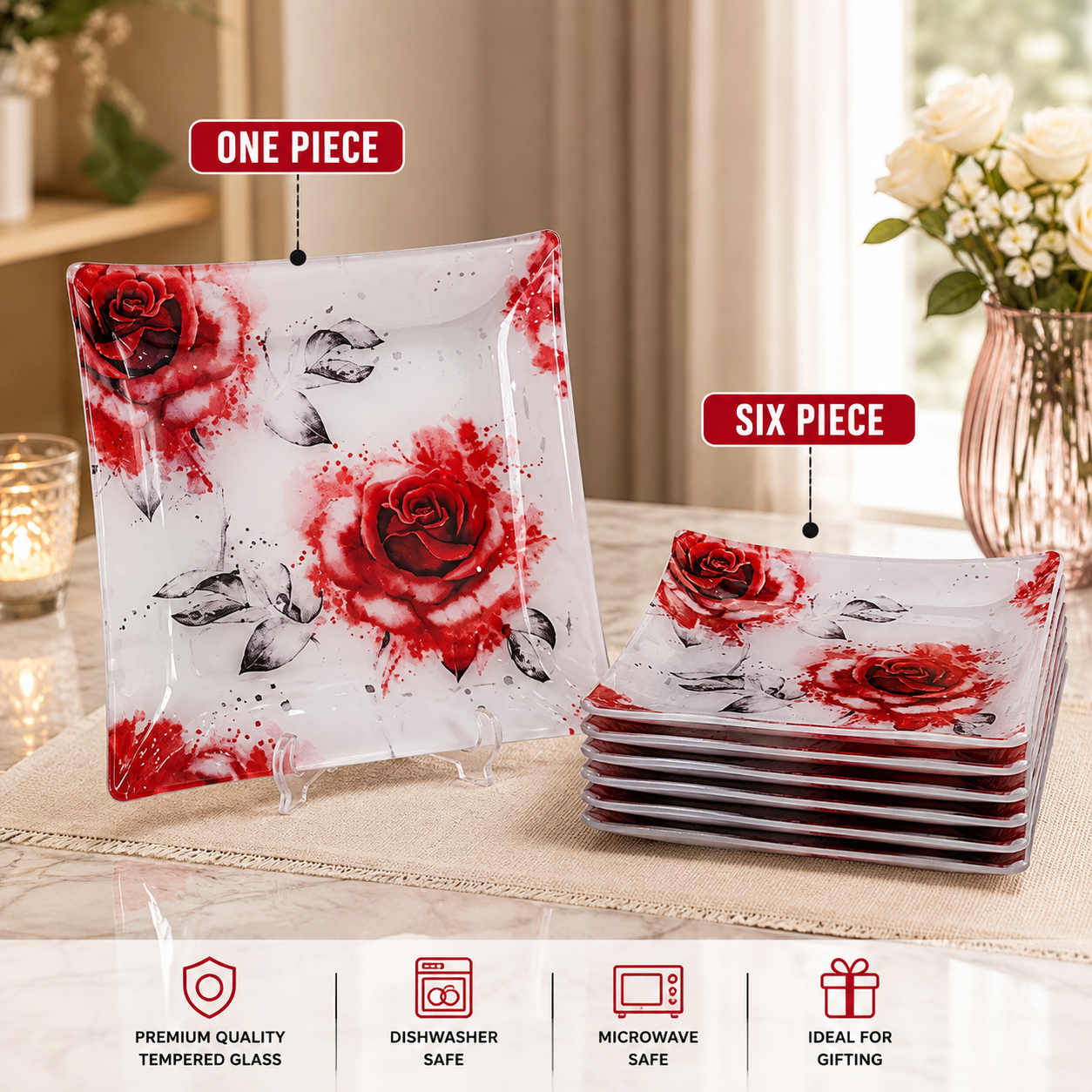 ARCOFAM 7 PCS SQUARE GLASS DESSERT PLATE SET – ZHALEH