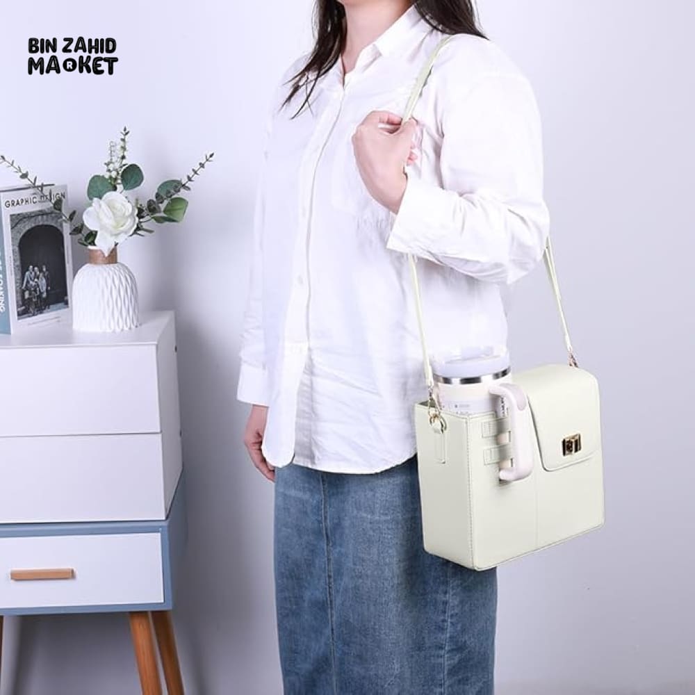 TUMBLERS CROSSBODY BAG – STYLISH PORTABLE ADJUSTABLE STRAP - WHITE