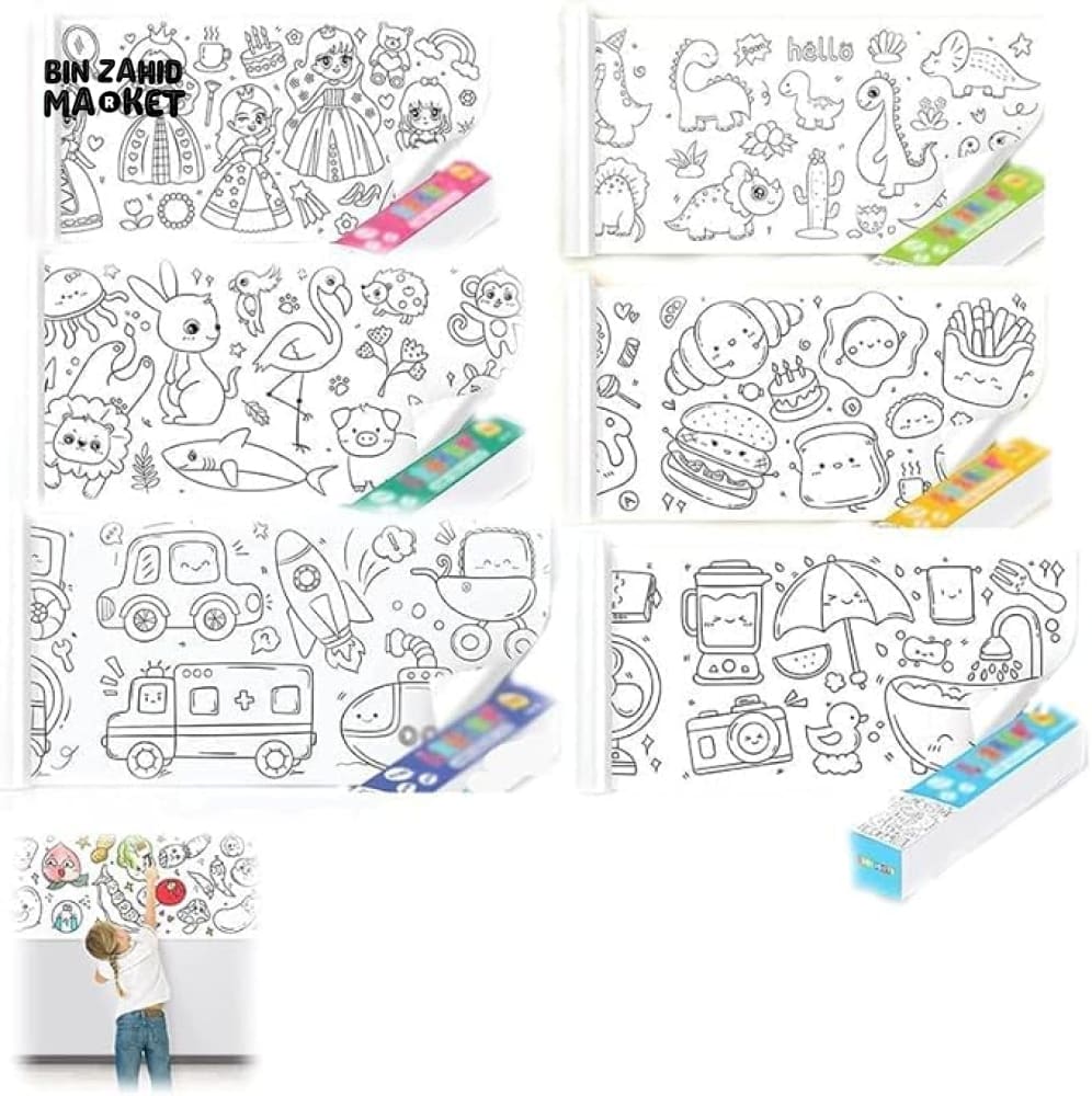 KIDS DIY DRAWING PAPER ROLL SHEET + FREE MARKERS