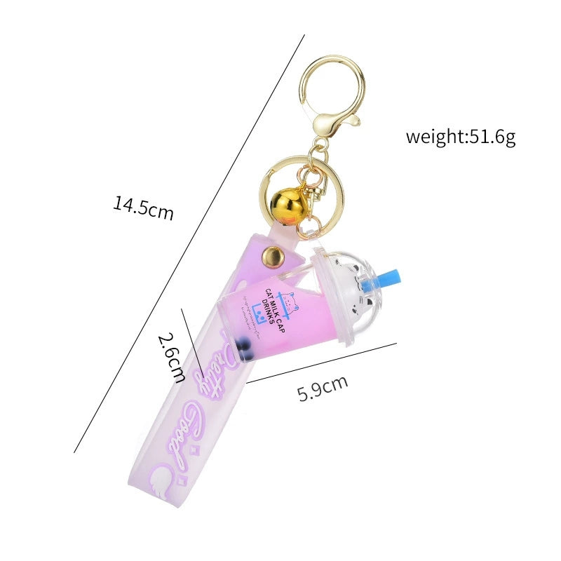 BUBBLE TEA BEAR KEYCHAIN WITH FLOATING OIL – CUTE BACKPACK PENDANT