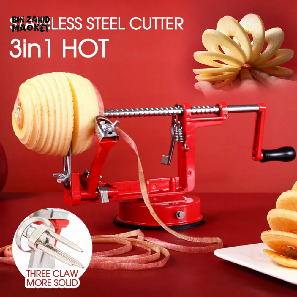 HAND CRANKED 3-IN-1 STAINLESS STEEL FRUIT PEELER, EASY TO USE AND REMOVE PITS