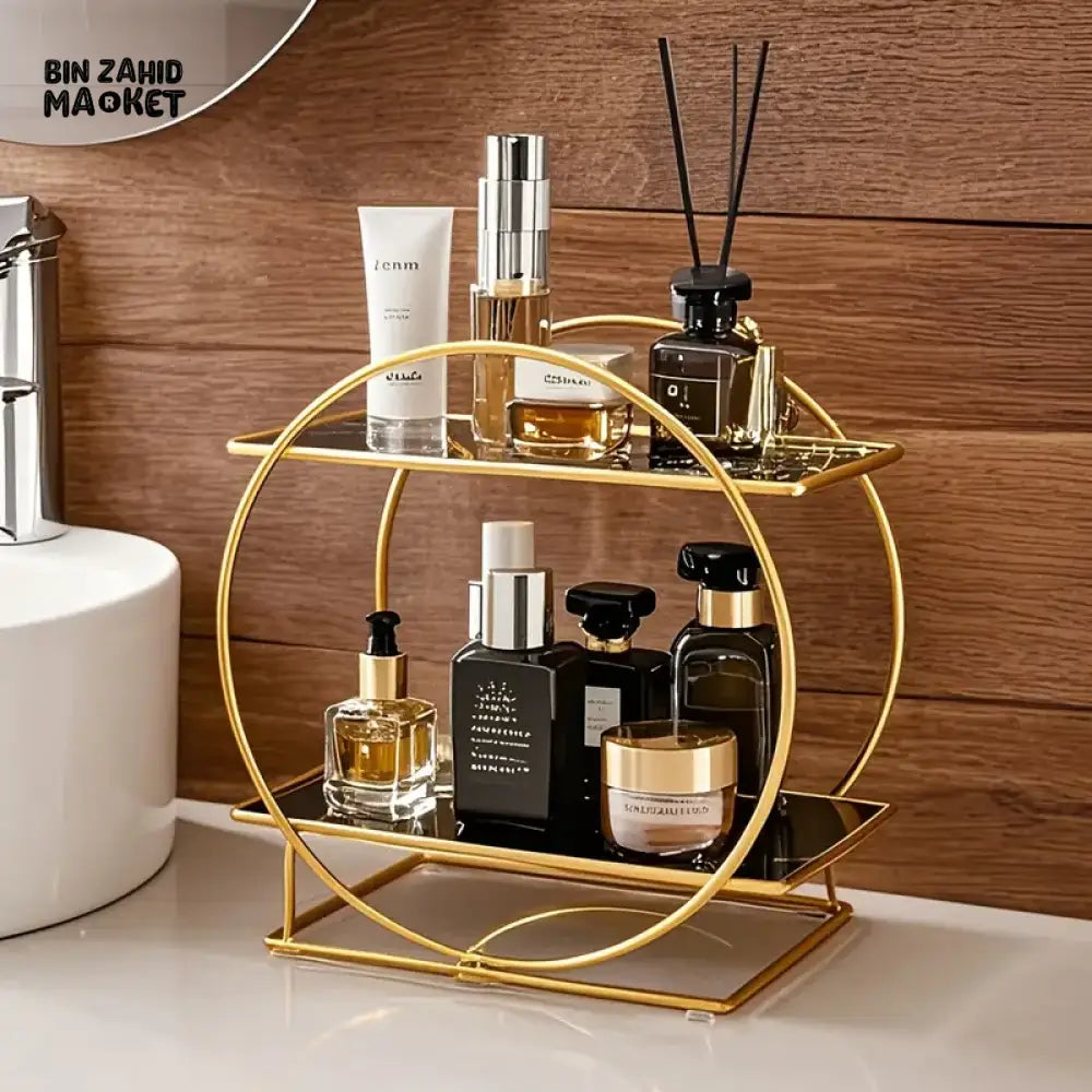 LIGHT LUXURY BATHROOM SHELF RACK COSMETICS ORGANIZER FOR DRESSING TABLE - CIRCLE SHAPE