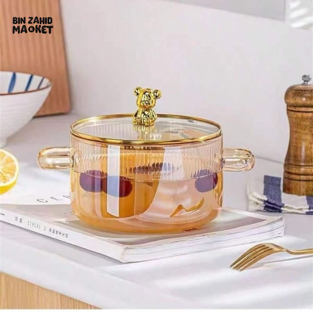 HEAT-RESISTANT 2 LITRE GLASS COOKING POT WITH LID BOROSILICATE GLASS FOR SOUP MILK & NOODLES