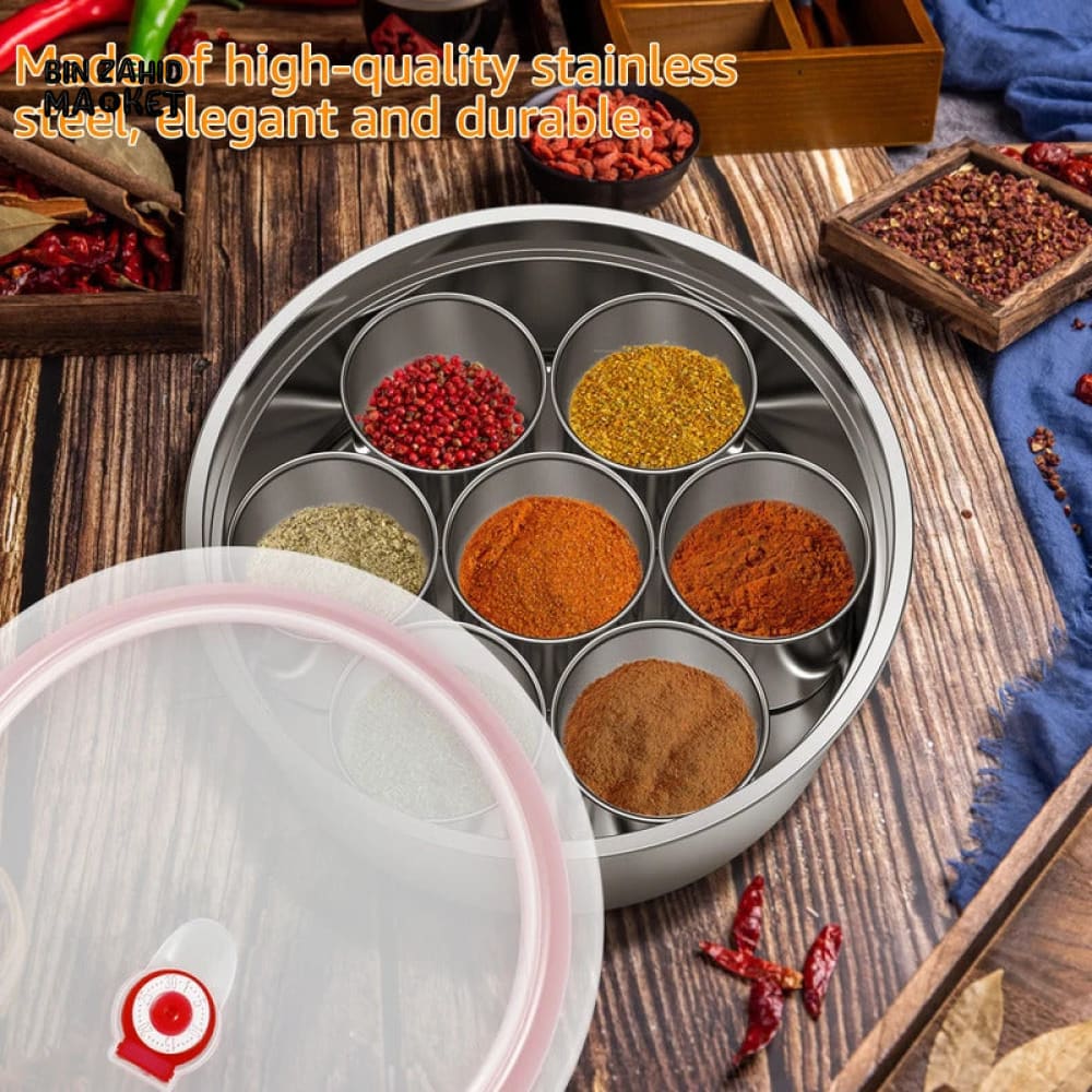 7-COMPARTMENT STAINLESS STEEL SPICE BOX – HOME & OUTDOOR STORAGE