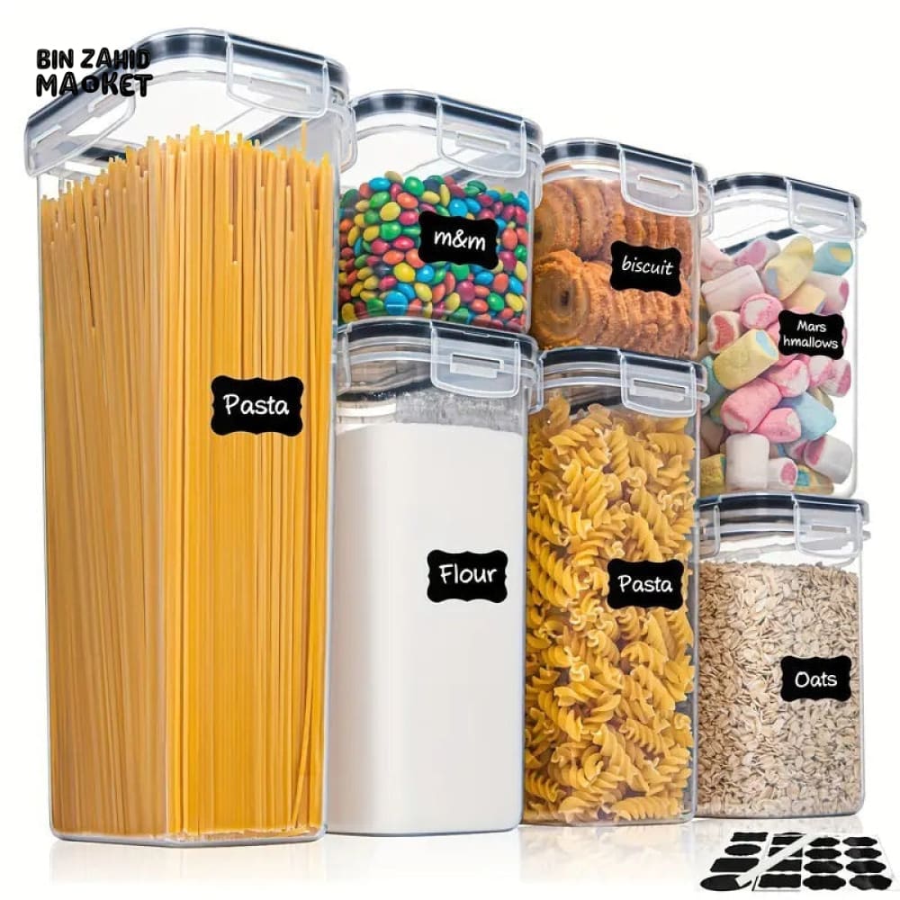 7-PIECE AIRTIGHT FOOD STORAGE CONTAINERS WITH LIDS – PLASTIC KITCHEN & PANTRY ORGANIZER CANISTERS FOR DRY FOOD PASTA FLOUR SNACKS