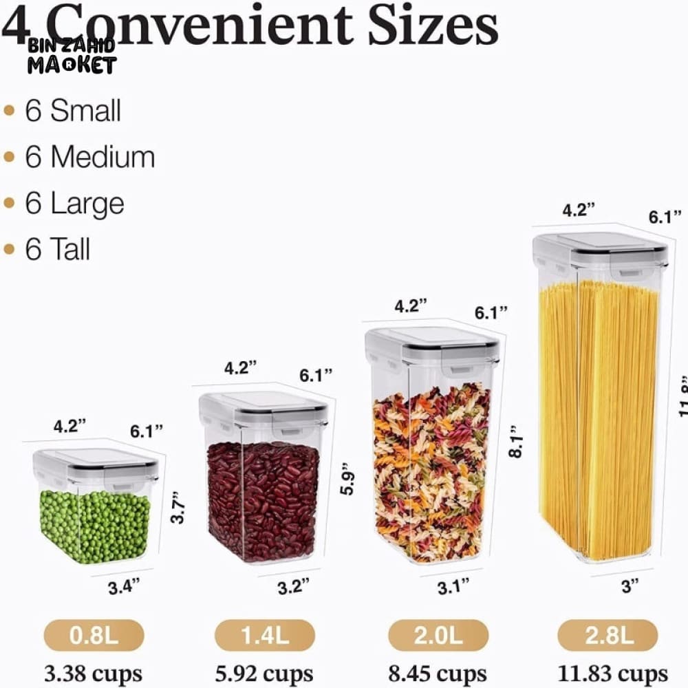 7-PIECE AIRTIGHT FOOD STORAGE CONTAINERS WITH LIDS – PLASTIC KITCHEN & PANTRY ORGANIZER CANISTERS FOR DRY FOOD PASTA FLOUR SNACKS