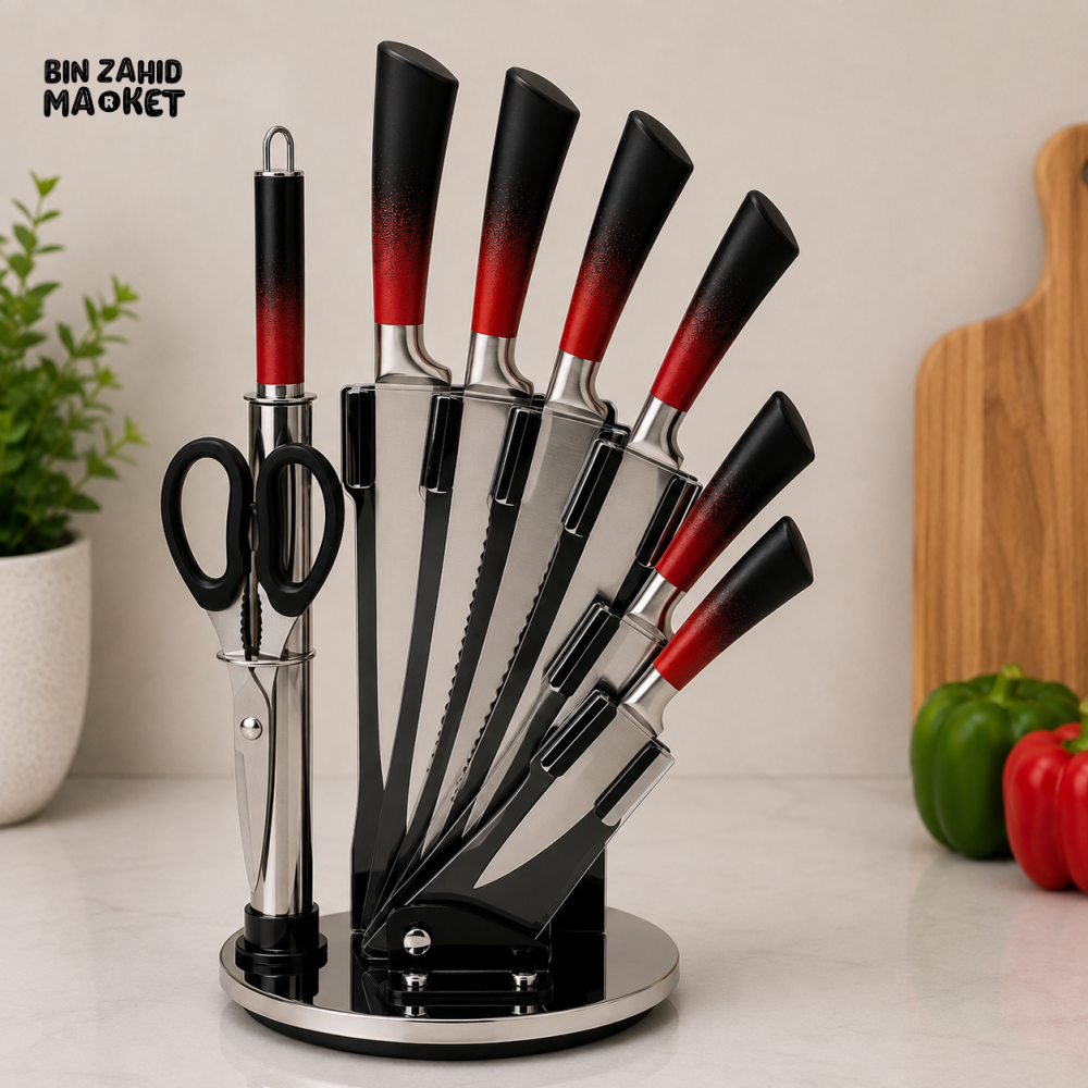 7-PIECE ROTATING KITCHEN KNIFE SET WITH SHARPENING ROD - Knife Sets