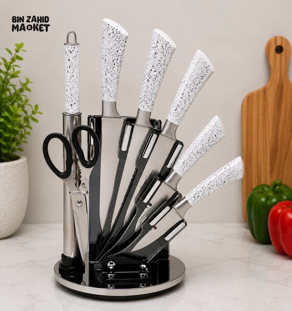 7-PIECE SPECKLED HANDLE KITCHEN KNIFE SET WITH ROTATING STAND - Knife Sets