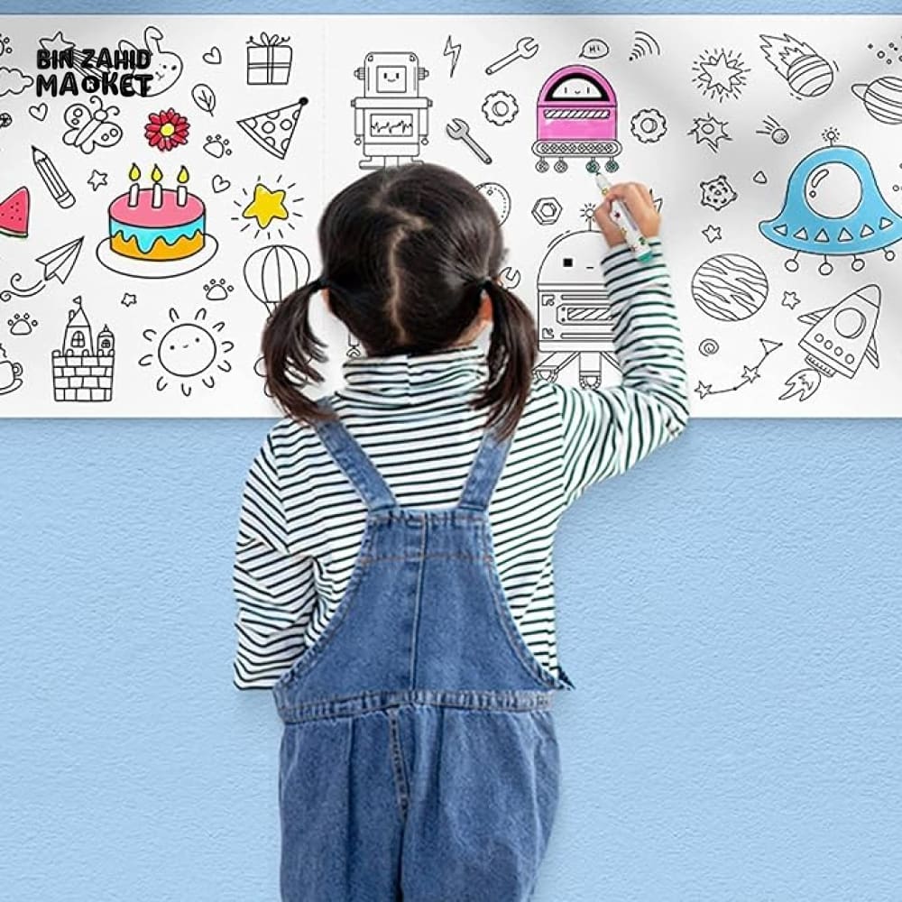 KIDS DIY DRAWING PAPER ROLL SHEET + FREE MARKERS